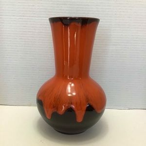 Canuck Pottery Orange drip bud vase Lava glaze Canada MCM dark brown '60's